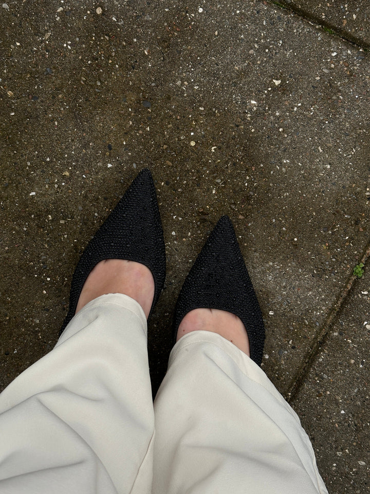 Stacy Heeled Slingback - Black Glitter