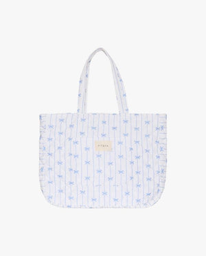 Shay Quilted Tote Bag - Blue Bow