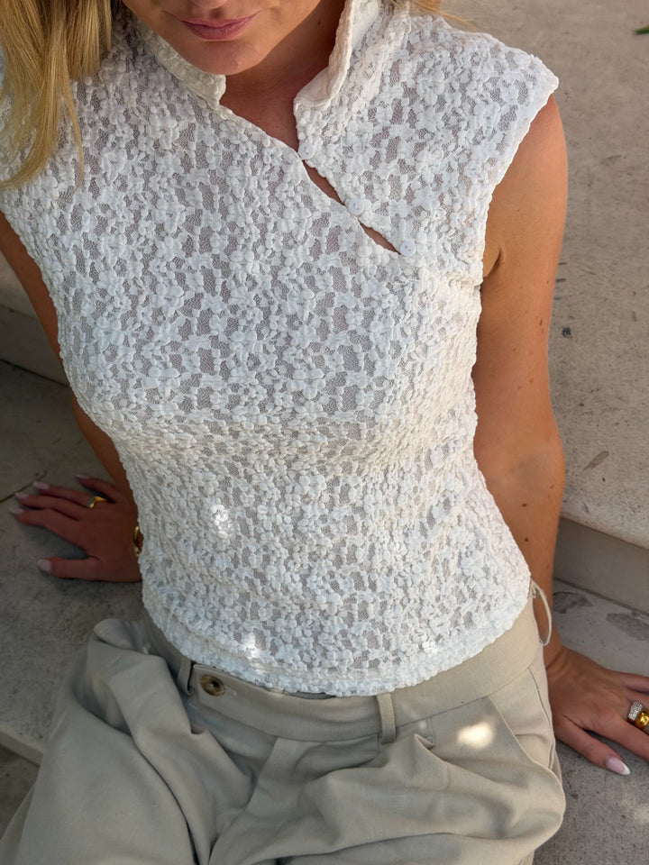 Dina Lace Button Top - White