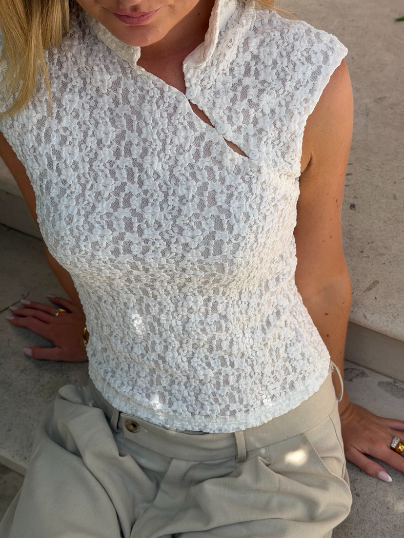 Dina Lace Button Top - White