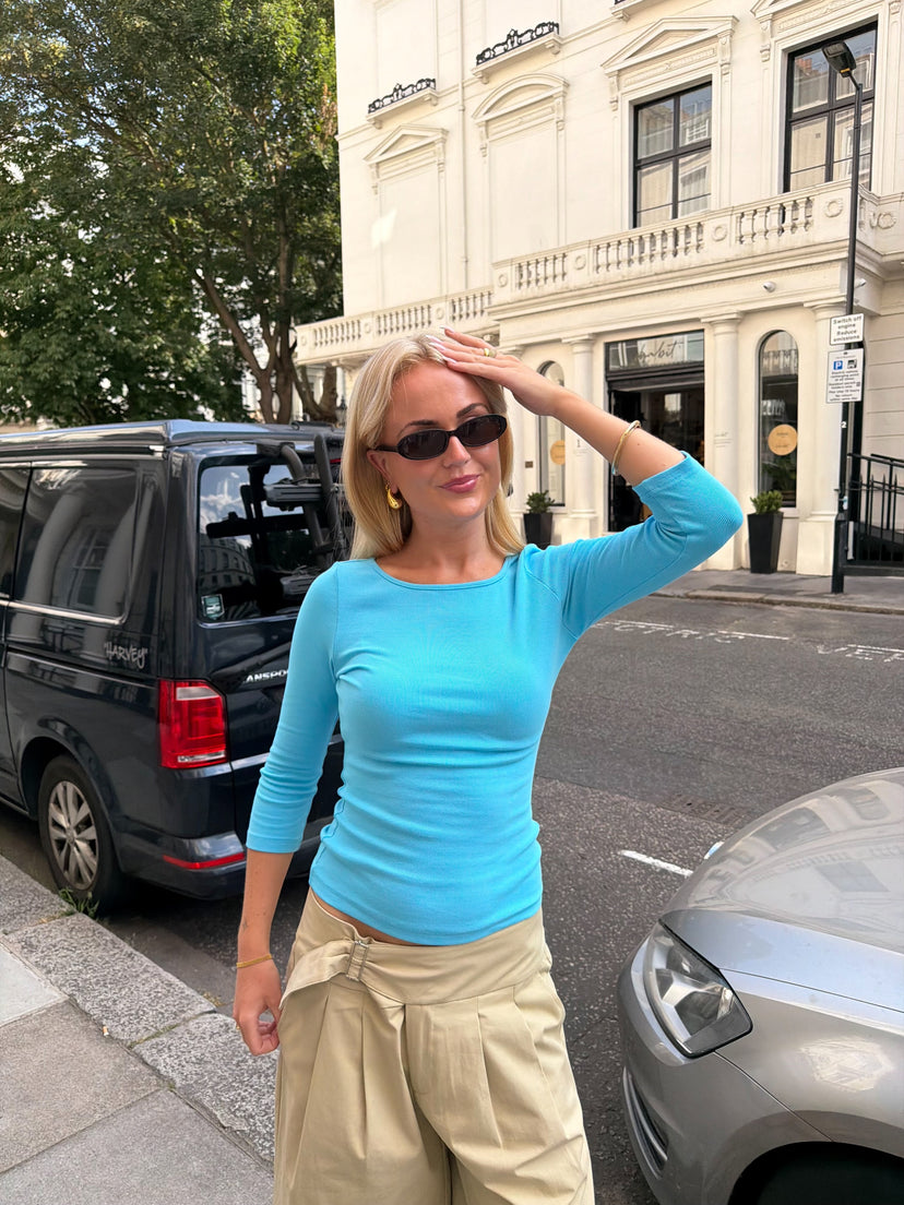 Stinna 3/4 Boatneck Top - Aqua Blue