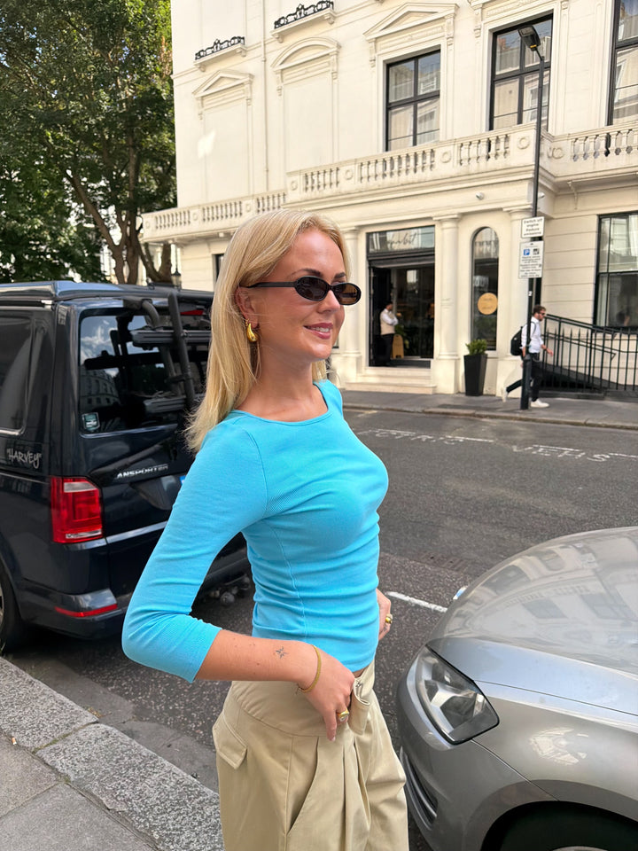 Stinna 3/4 Boatneck Top - Aqua Blue