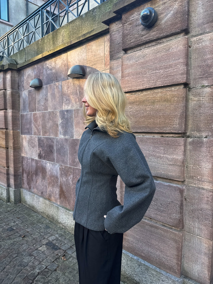 Paula getailleerde jas met rits - Donkergrijs gemêleerd