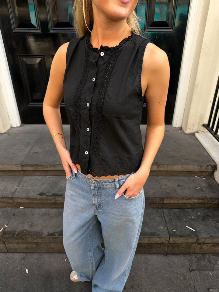 Mia Broderie Anglaise Top - Black