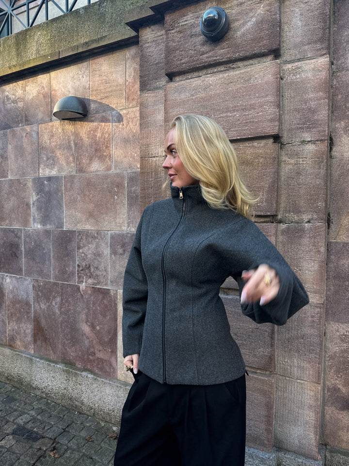 Paula getailleerde jas met rits - Donkergrijs gemêleerd