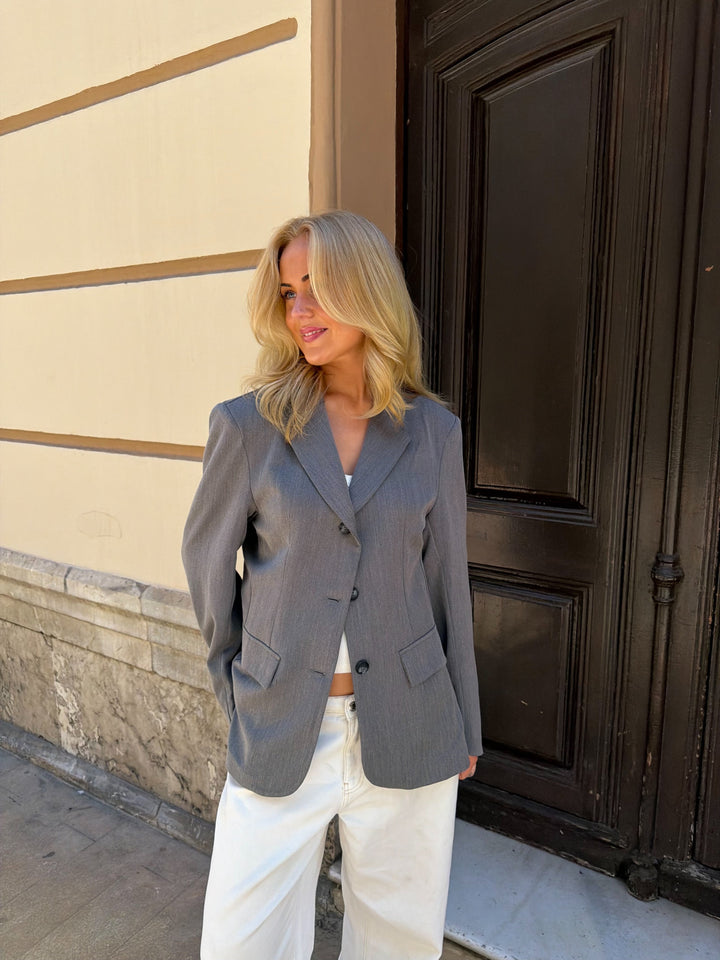 Carly Boyfriend Fit Blazer - Medium Grey Melange