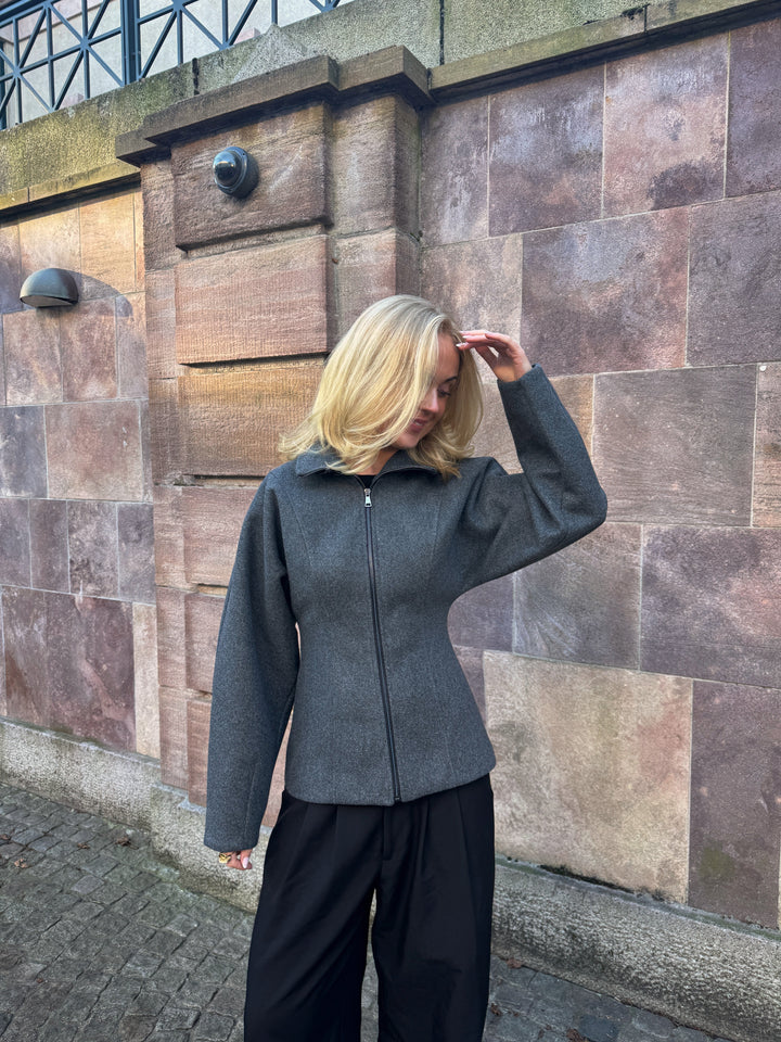 Paula getailleerde jas met rits - Donkergrijs gemêleerd