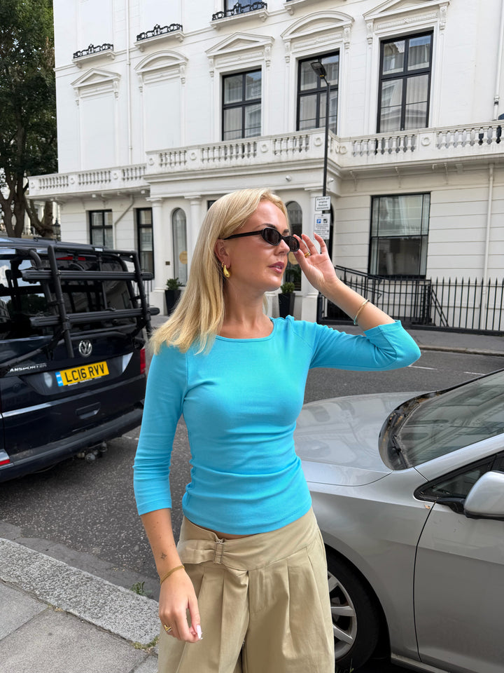 Stinna 3/4 Boatneck Top - Aqua Blue