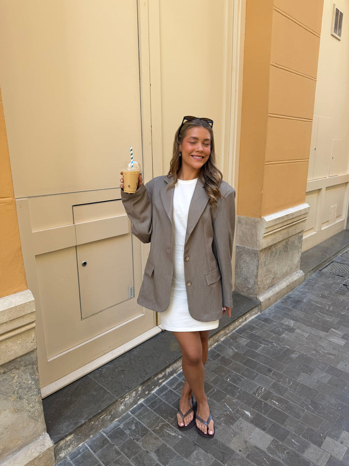 Carly Boyfriend Fit Blazer - Beige Melange