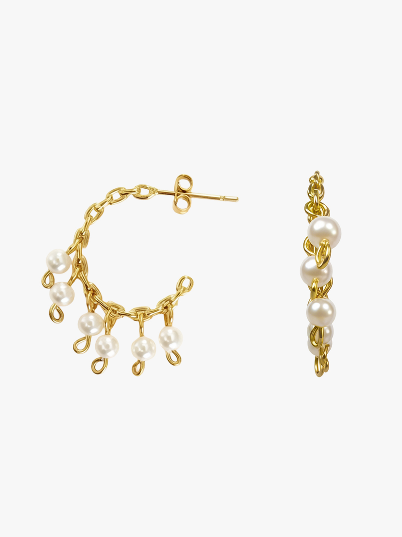 Rachel Pearl Hoop Earrings - Gold Plated