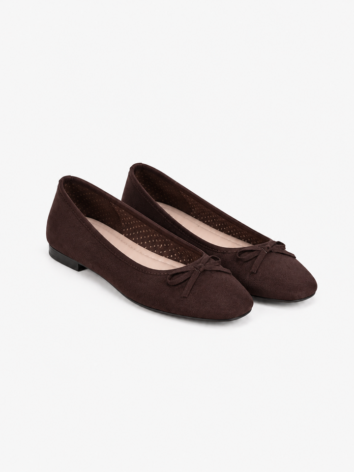 Dora Bow Ballerina - Faux Suede Dark Brown
