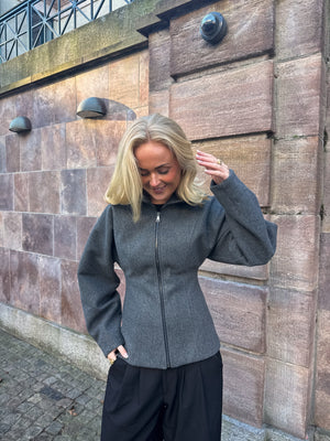 Paula Waisted Zip Jacket - Dark Grey Melange