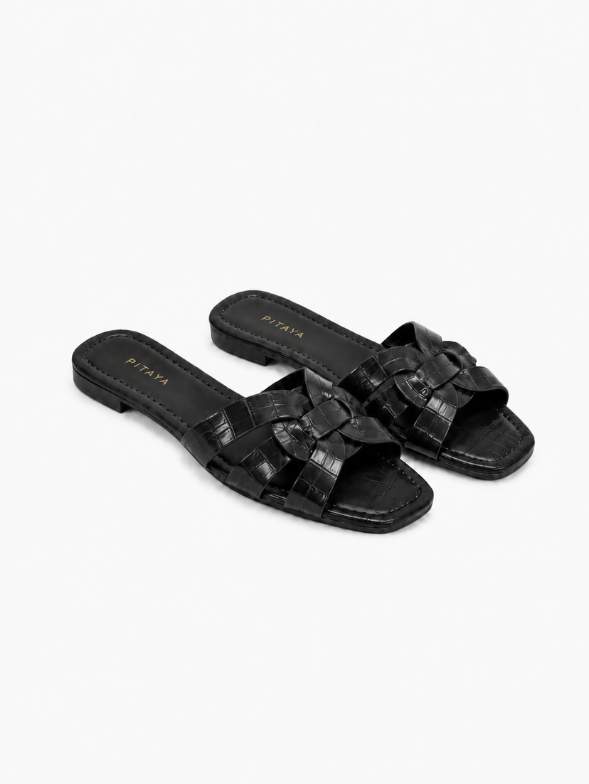 Elly Strap Flats - Black Snake