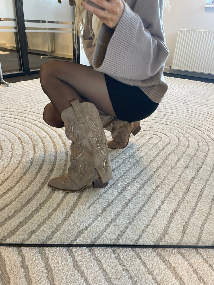 Ava Heeled Boots - Taupe