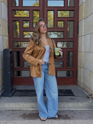 Agnes Faux Suede Blazer - Cognac Brown