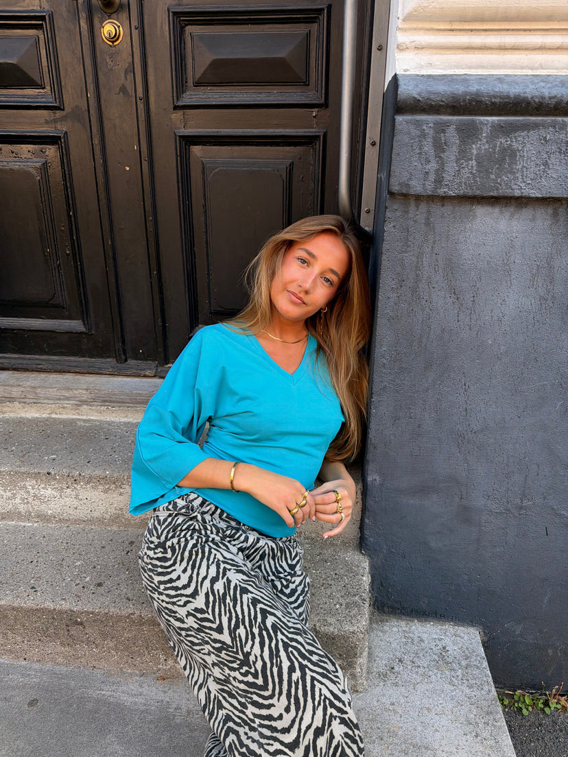 Klara 3/4 V-neck Top - Turquoise