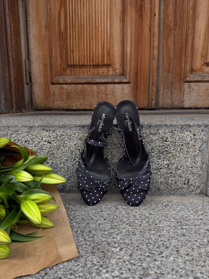 Annika Dots Satin Heels - Black