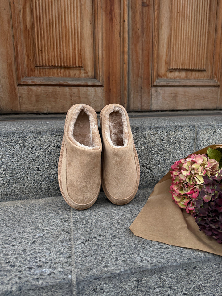 Sally Teddy Slippers - Taupe