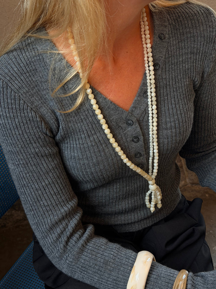 May Long Fringe Pearl Necklace - White