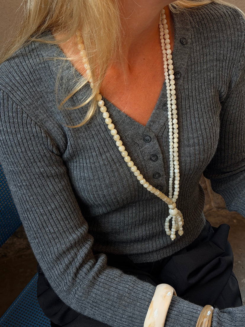 May Long Fringe Pearl Necklace - White