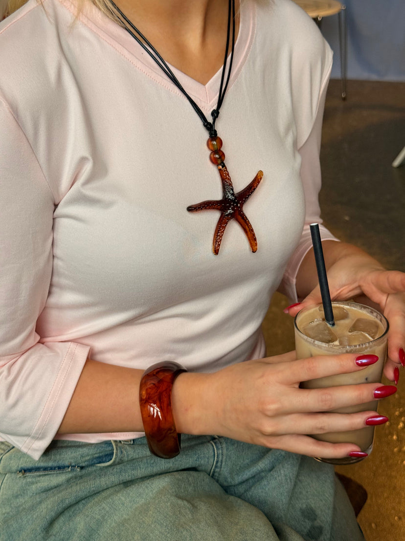 Starfish Cord Necklace - Dark Amber Brown