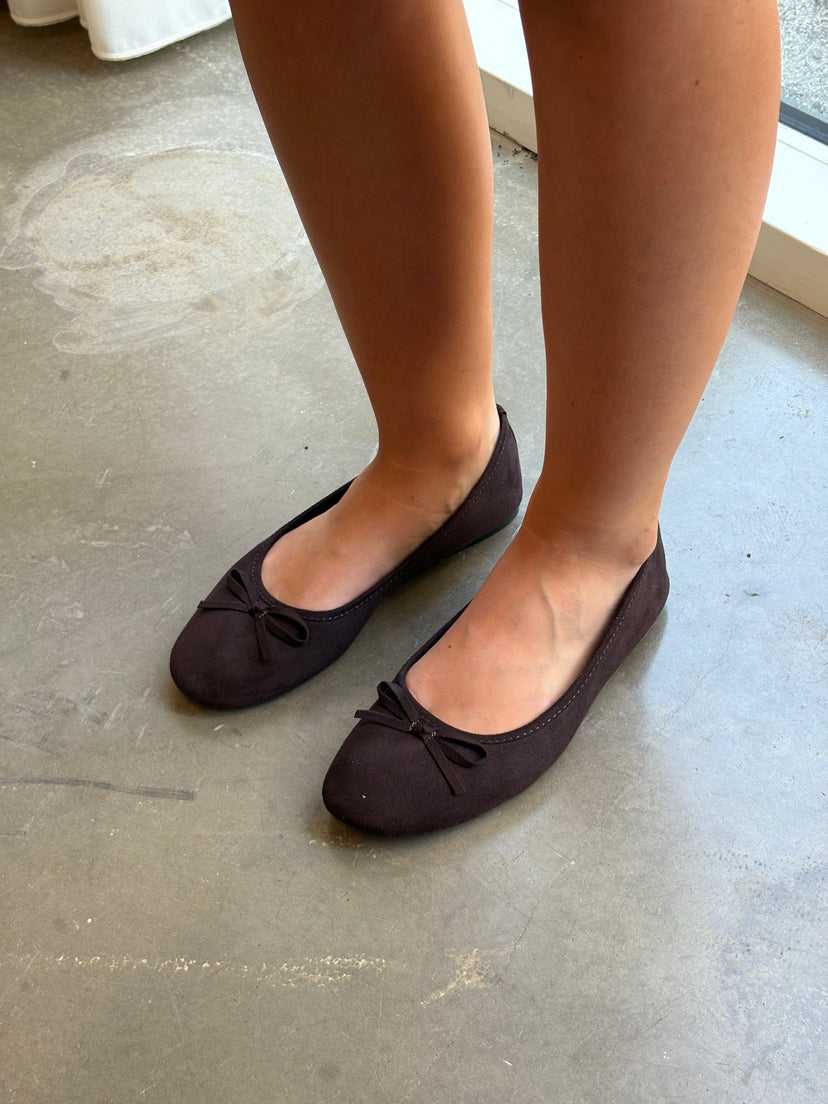 Dora Bow Ballerina - Faux Suede Dark Brown