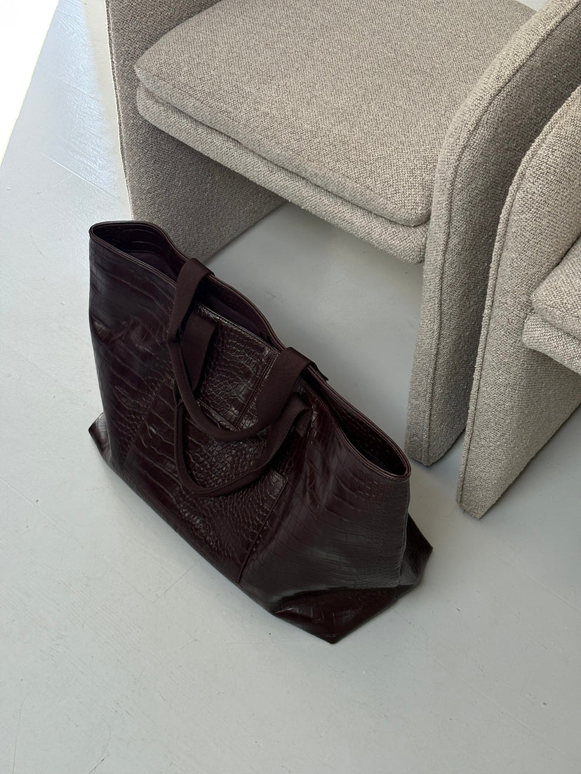 Lara XL Tote Bag - Dark Brown Crocodile