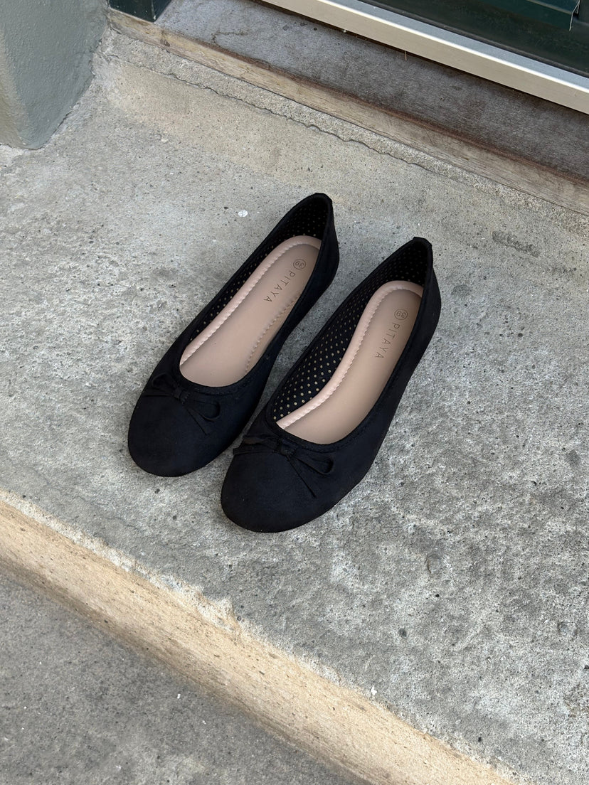 Dora Bow Ballerina - Faux Suede Black