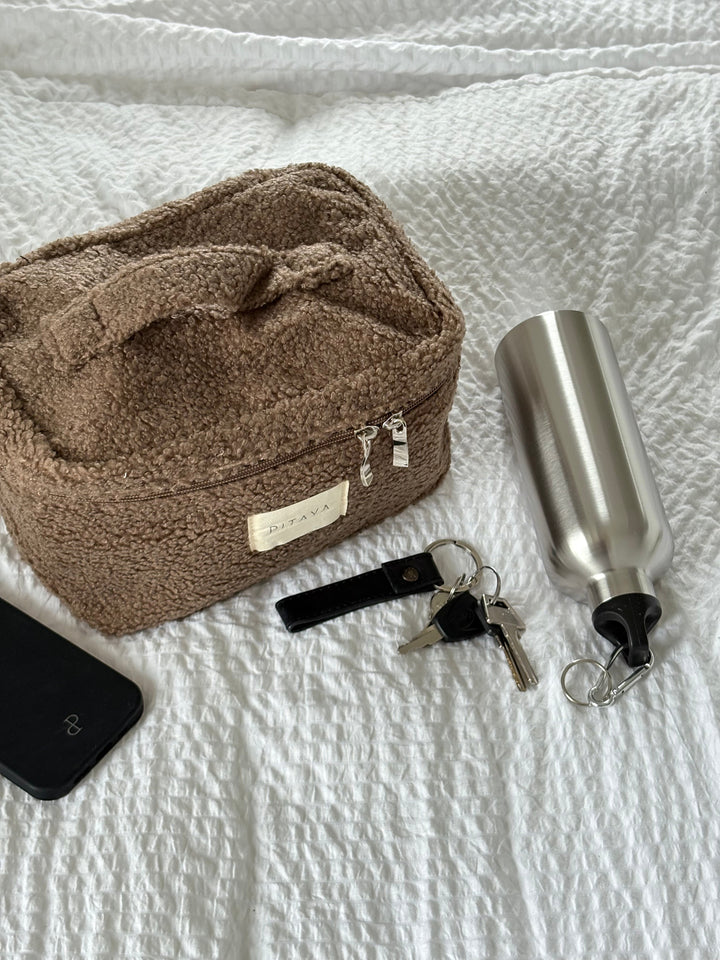 Teddy Makeup Bag Large - Dark Brown