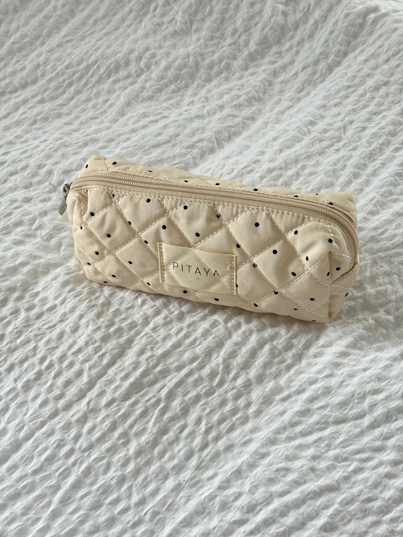 Small Makeup Bag - Beige/Black Dots