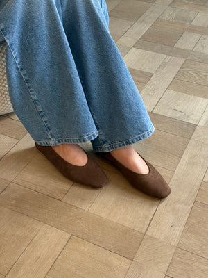 Jennifer Square Ballerina - Faux Suede Cognac Brown