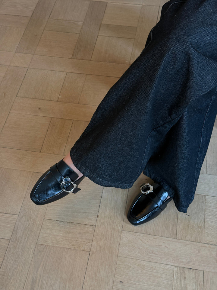 Amy Buckle Mules - Black