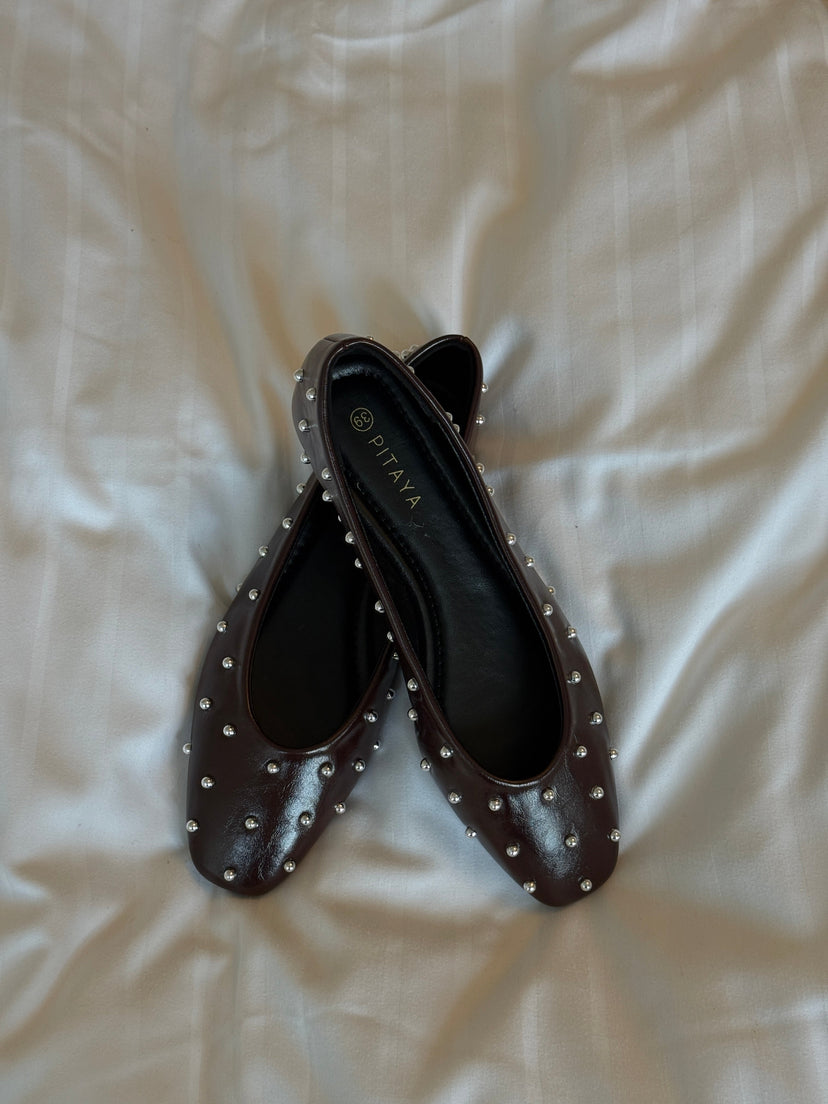 Emma Stud Ballerina - Dark Brown