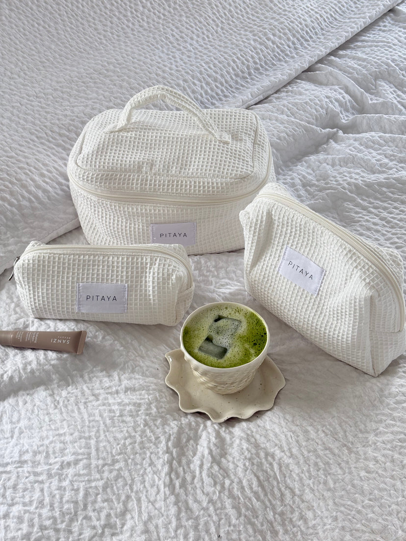 Small Waffle Makeup Bag - White