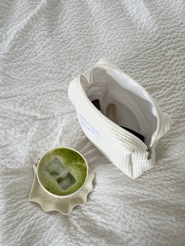 Medium Waffle Makeup Bag - White