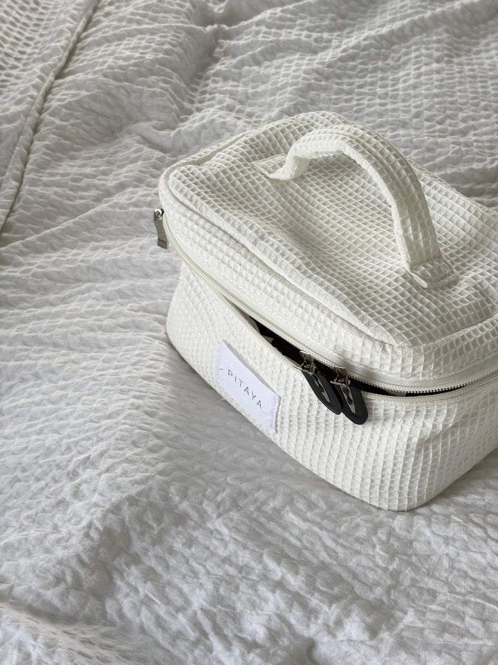 Large Waffle Makeup Bag - White