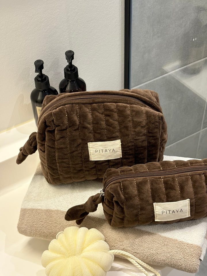 Velvet Makeup Bag Small - Dark Brown