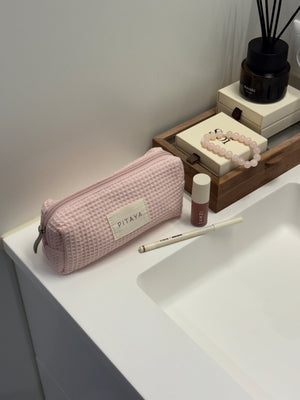 Small Waffle Makeup Bag - Light Pink