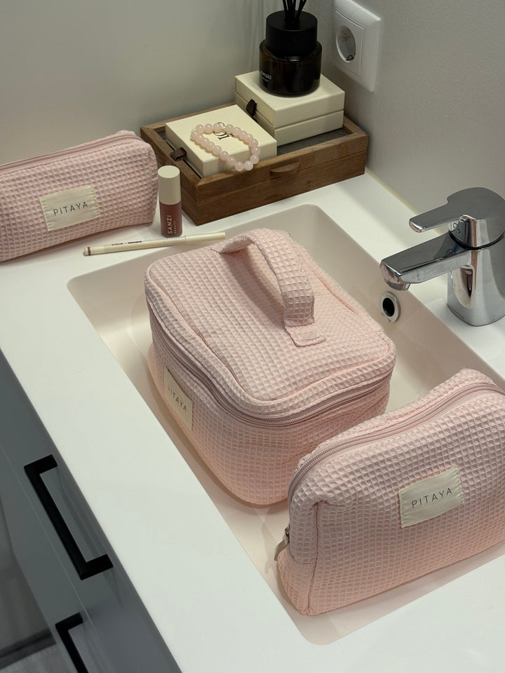 Large Waffle Makeup Bag - Light Pink