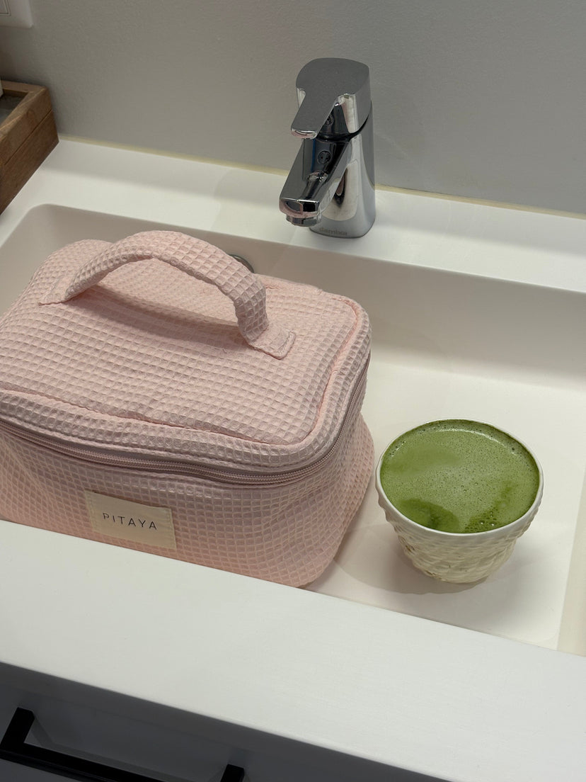 Large Waffle Makeup Bag - Light Pink