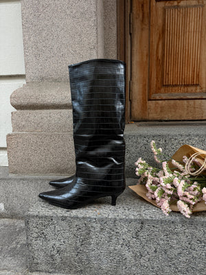 Madelaine Faux Leather Boots - Black Crocodile
