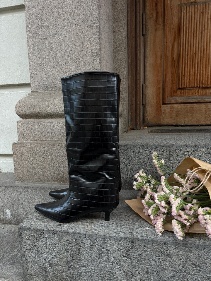 Madelaine Faux Leather Boots - Black Crocodile