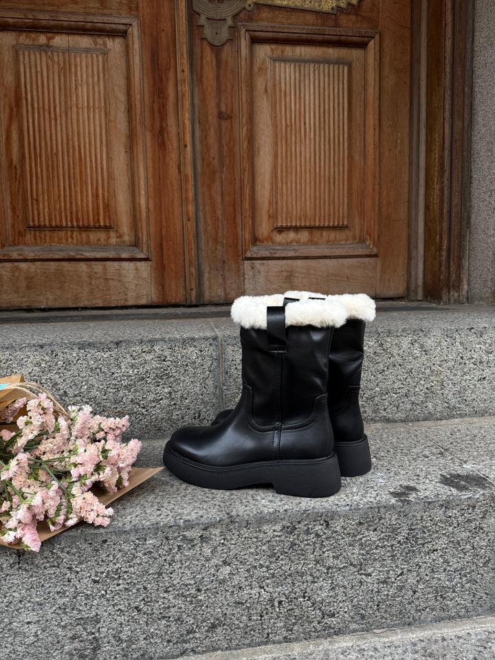 Joya Faux Leather Winther Boots - Black