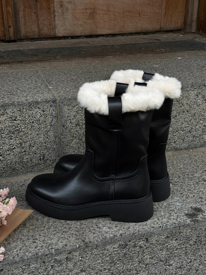 Joya Faux Leather Winther Boots - Black