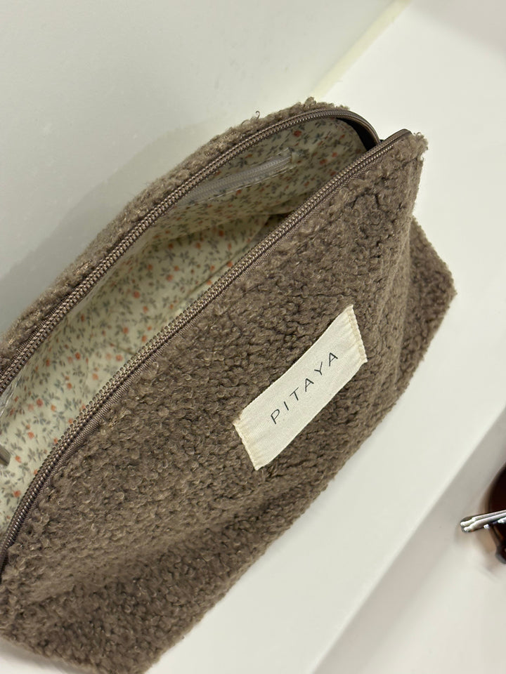 Teddy Makeup Bag Medium - Dark Brown