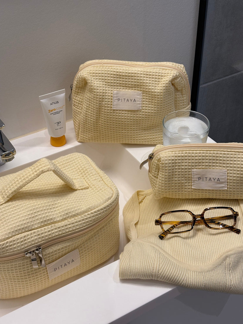 Medium Waffle Makeup Bag - Light Yellow