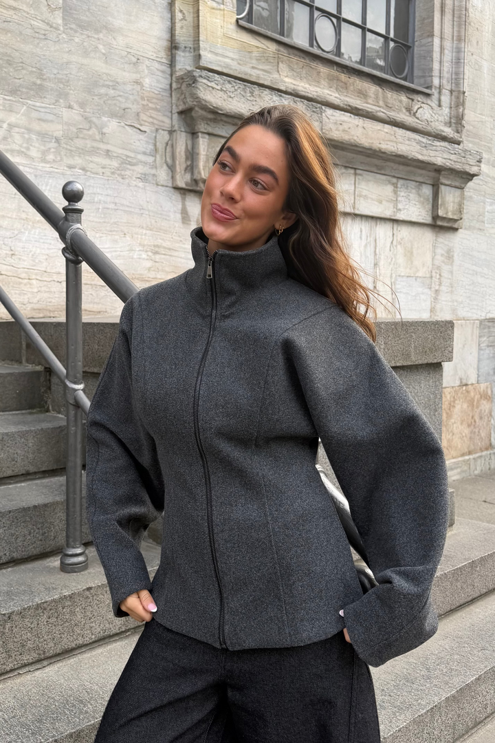 Paula getailleerde jas met rits - Donkergrijs gemêleerd