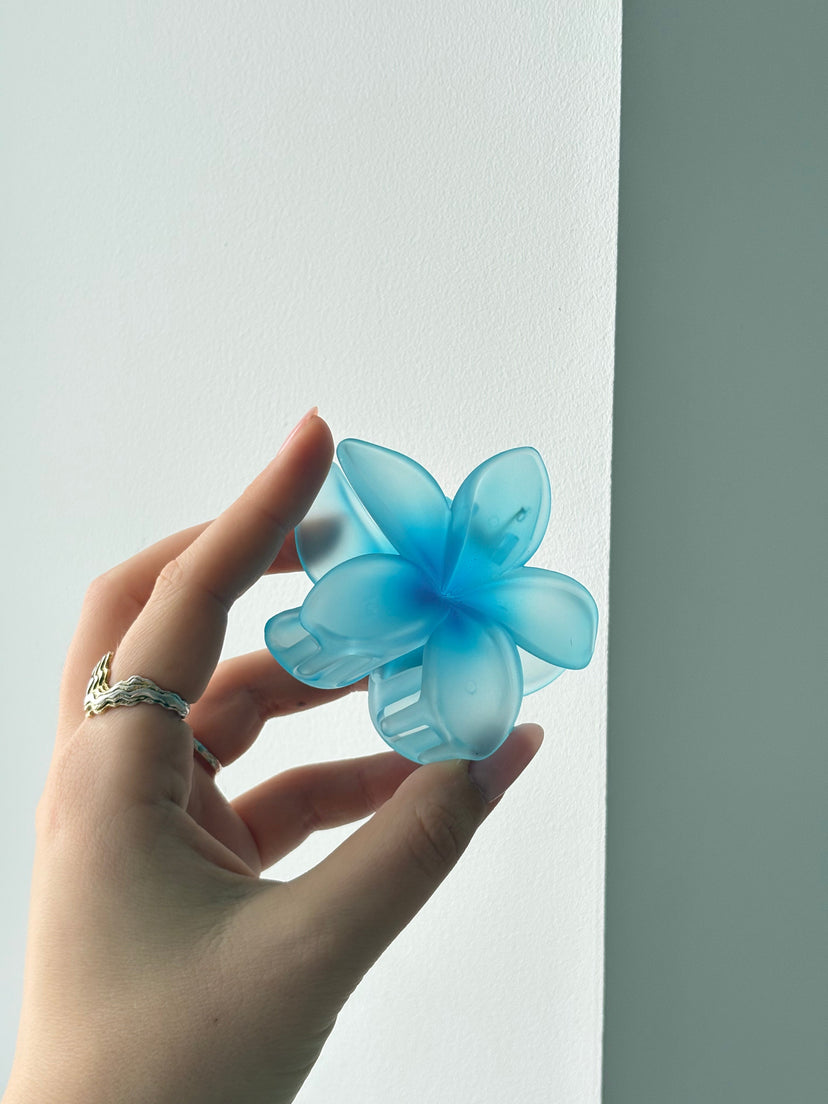 Grijze bloem haarclip - Matblauw