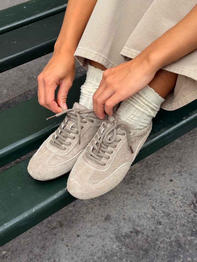 Lana Hairy Suede Leather Sneakers - Warm Grey