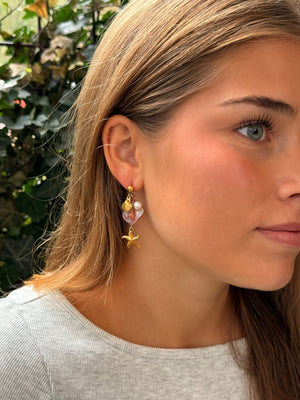 Stella Long Shell Earrings - Pink